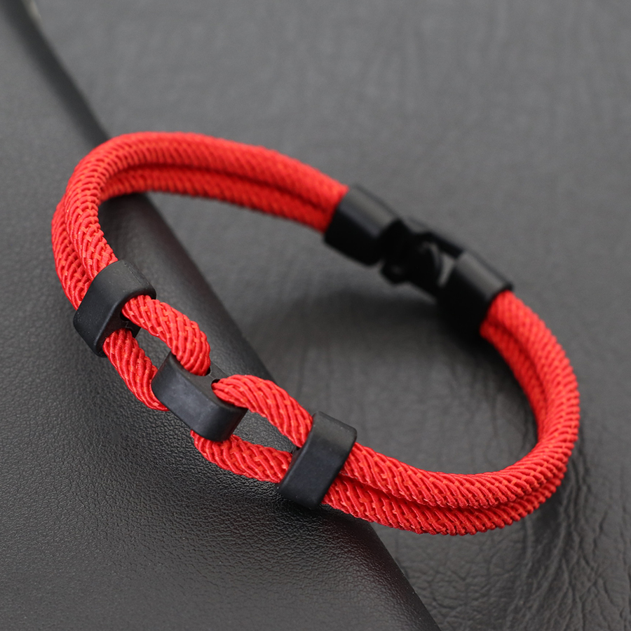 Milan Men'S Fashion - ใหม่แฟชั่น Lucky สร้อยข้อมือเชือกสีแดง Homme 4 มม.สีดํา