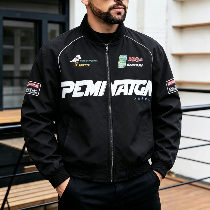 Varsity Jacket Letterman - แจ็คเก็ตวาร์ซิตี้ผู้ชายใหม่ ปักลายตัวอักษรแบบวินเทจ แจ็คเก็ตสตรีทเรเซอร์ผู้ชาย แจ็คเก็ตเบสบอลทรงโอเวอร์ไซส์ แจ็คเก็ตสตรีทแวร์แบบยูนิเซ็กส์