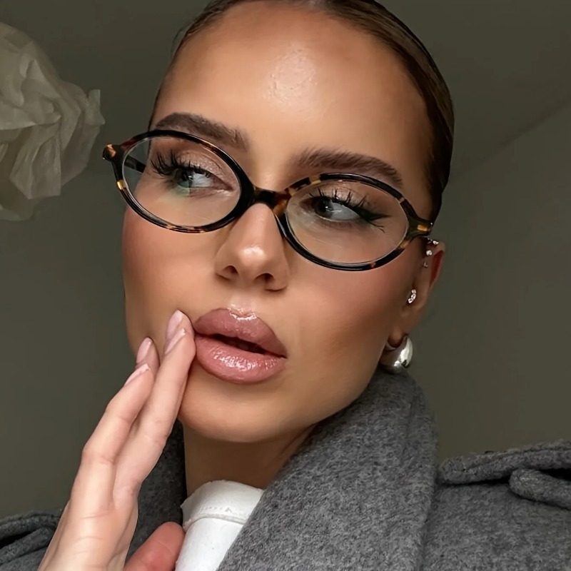 Men'S Fashion Glasses - แว่นตากันแดดทรงวงรีวินเทจผู้หญิงแบรนด์หรูดีไซเนอร์แว่นตาป้องกันแสงสีฟ้าทรงวงรีขนาดเล็กแฟชั่นย้อนยุคผู้ชายแว่นตาลายเสือดาว