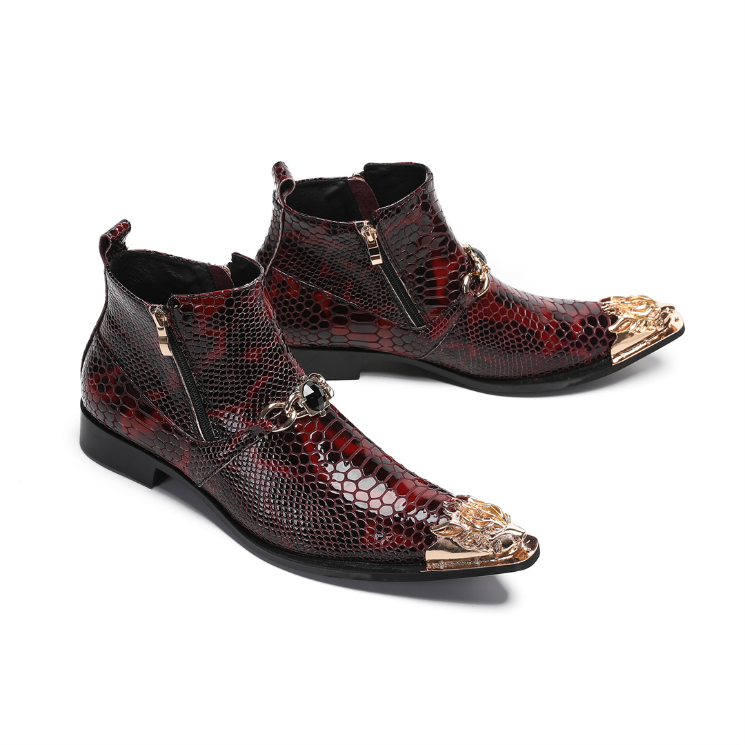 Mens Fashion Dress - รองเท้าบูทข้อสั้นหนังแท้หัวแหลมสไตล์แฟชั่นสำหรับผู้ชาย พร้อมซิป รองเท้าบูทสั้นสำหรับขี่มอเตอร์ไซค์ รองเท้าสำหรับงานปาร์ตี้และคลับ ไซส์ใหญ่