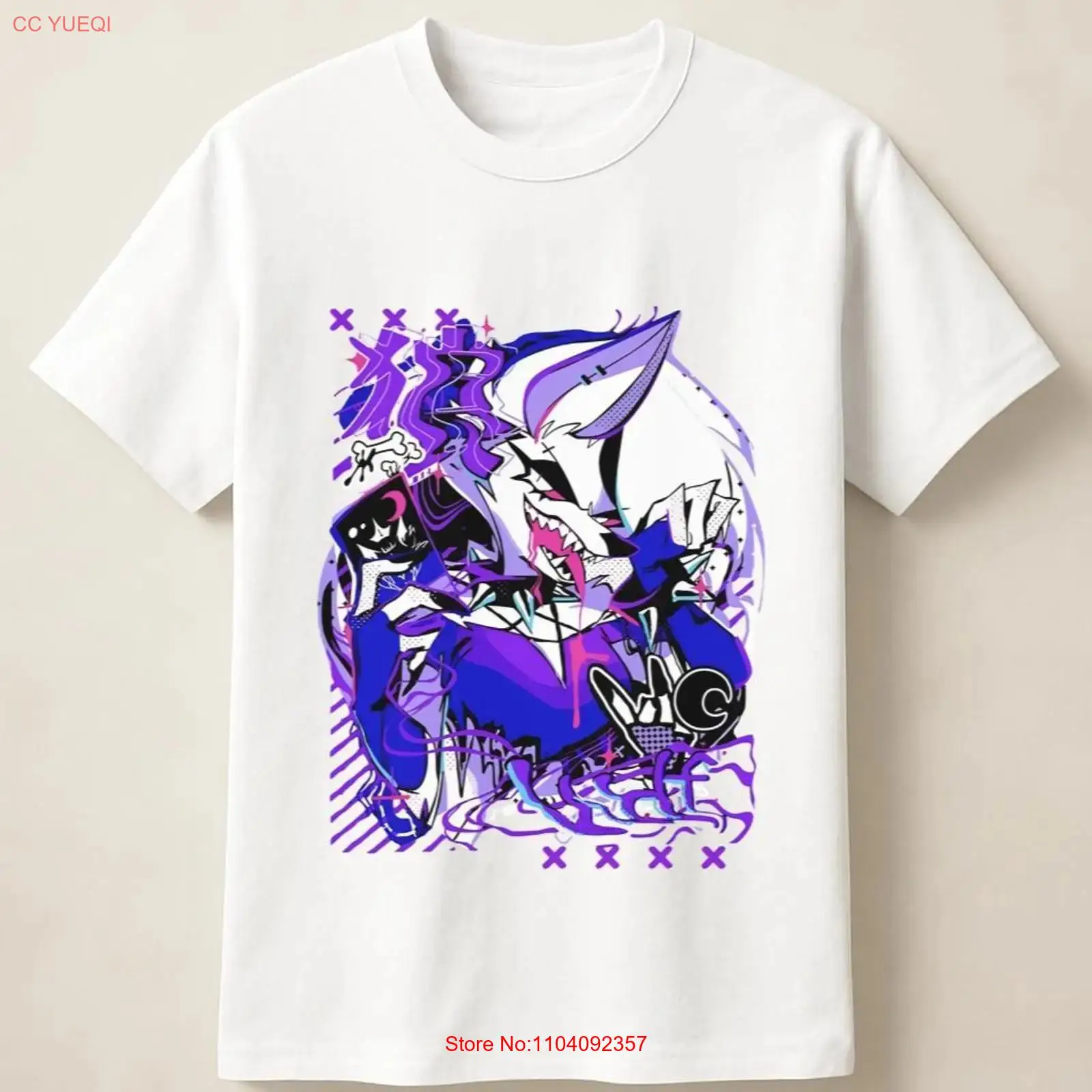 Poster Men Fashion - เสื้อยืดลายกราฟฟิตี้หมาป่าอนิเมะสีม่วง สไตล์ศิลปะกรีดร้อง วินเทจ ลุคย้อนยุค ผ้าเนื้อนุ่ม ยืดหยุ่น