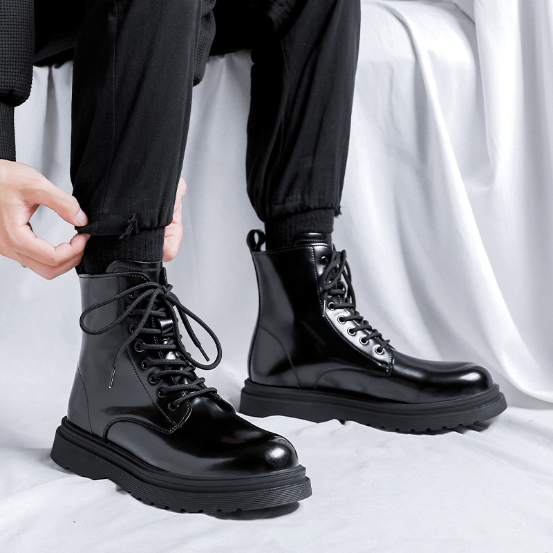 Mens Fashion Dress - รองเท้าบูทแฟชั่นผู้ชาย สีดำ มีสไตล์ หนังแท้ รองเท้าคาวบอย รองเท้าบูทข้อเท้า