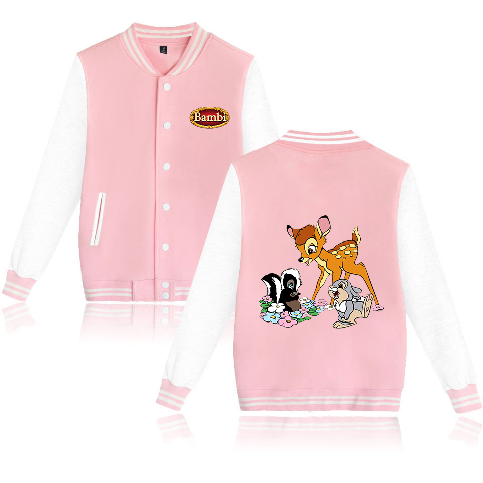Varsity Jacket Letterman - Bambi แจ็คเก็ตเบสบอลบอมเบอร์, แจ็คเก็ตฮิปฮอปฮาราจูกุสำหรับผู้ชายผู้หญิงเสื้อโค้ทเดี่ยวเด็กหญิงเด็กชายสำหรับเด็ก
