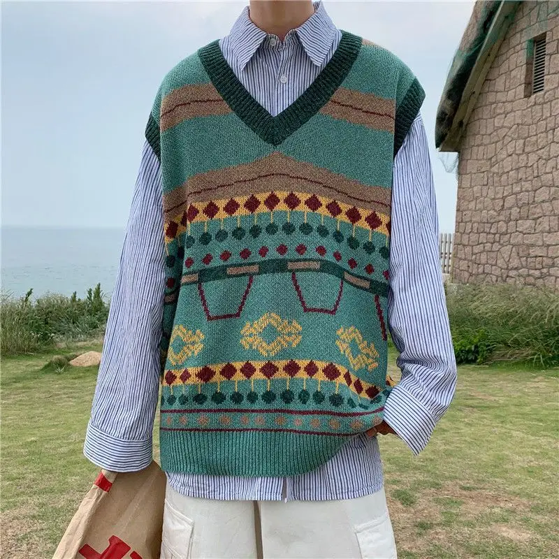 Men'S Fashion Reviews - เสื้อกั๊กแฟชั่นเกาหลีเสื้อถักสําหรับผู้ชายเสื้อผ้ายอดนิยมแขนกุดรีวิวเสื้อกันหนาวผู้ชายฮาราจูกุหลวมพอดีความงามใหม่เข้า
