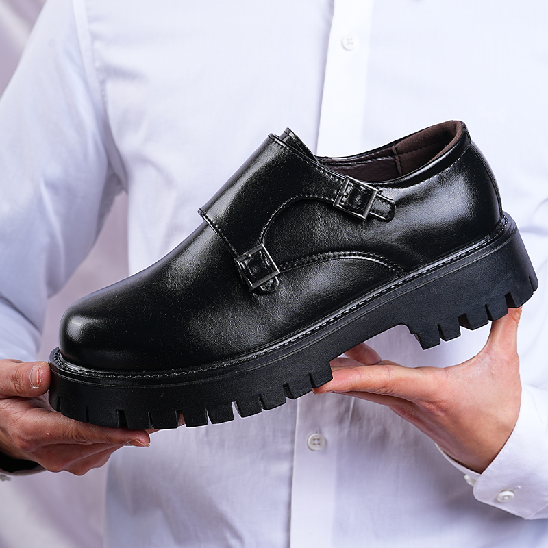 Men Fashion Korean Style - รองเท้าผู้ชายสไตล์เกาหลี พื้นหนา แบบมอนก์ สไตล์แฟชั่น หัวเข็มขัดคู่ แบบสวม