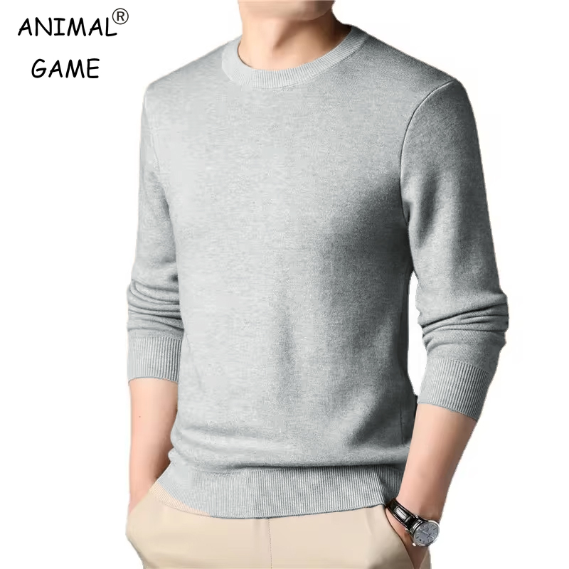 Knitted Cardigan Men - ผู้ชายสีทึบถักเสื้อกันหนาวลูกเรือคอน้ําหนักเบาVINTAGEเสื้อหลวมBasic StreetwearฤดูหนาวWARM Coats