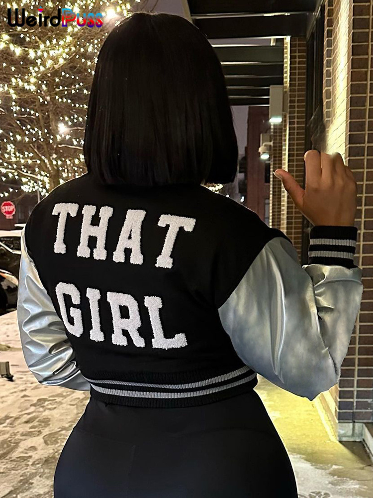Varsity Jacket Letterman - แปลก Puss Fluffy Letter สั้นเสื้อ Varsity