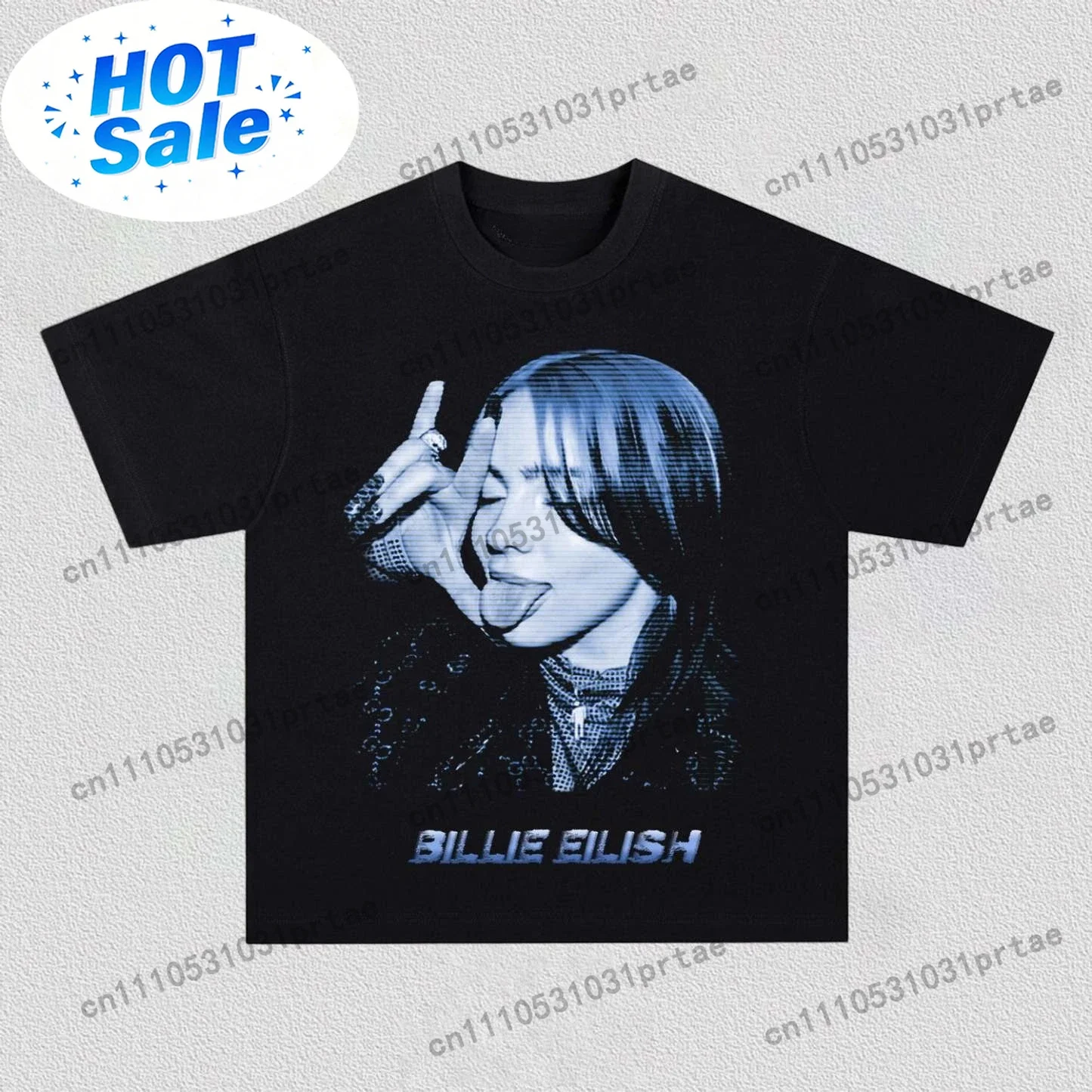 Poster Men Fashion - เสื้อยืดพิมพ์ลายกราฟิก Billie Eilish สำหรับผู้ชายและผู้หญิง ผ้าฝ้าย สตรีทแวร์