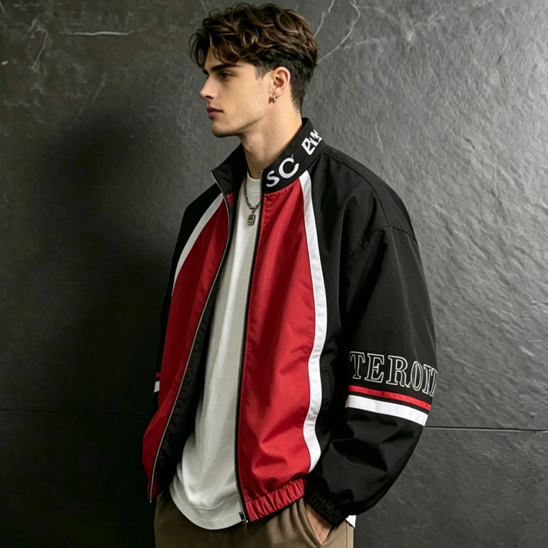 Varsity Jacket Letterman - เสื้อแจ็คเก็ตบอมเบอร์สไตล์อเมริกันสำหรับผู้ชาย แบรนด์ UETEEY คอตั้ง กันลม แบบเรโทร