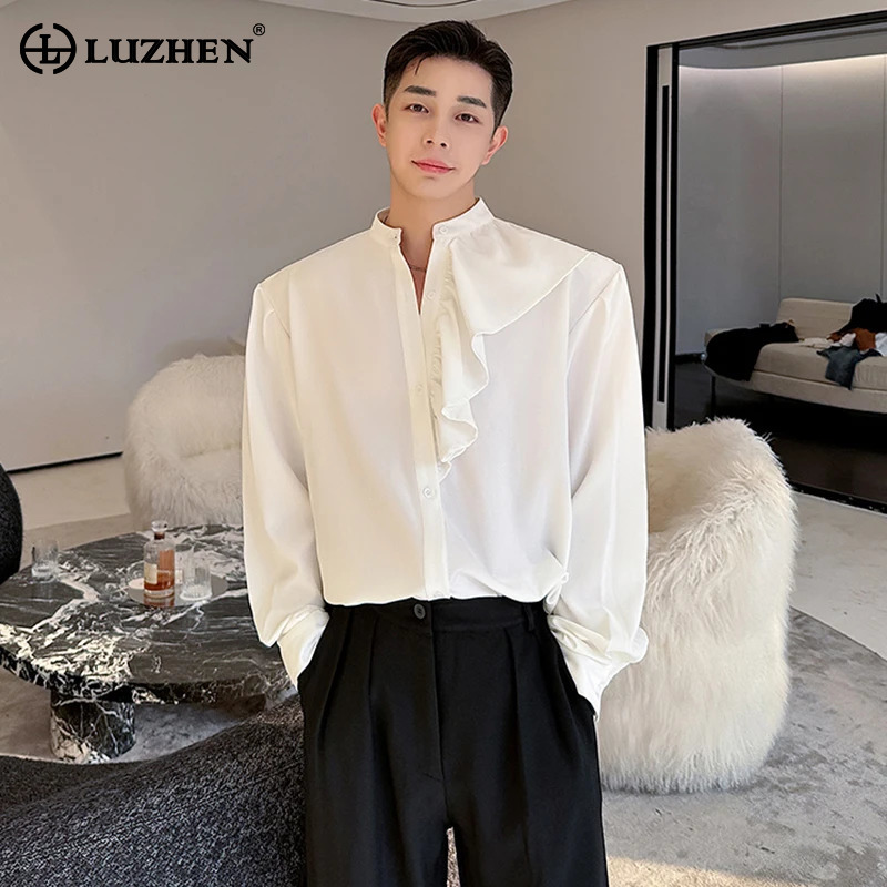 Men'S Fashion Reviews - เสื้อเชิ้ตแฟชั่นใหม่แขนยาวดีไซน์ LUZHEN หรูหรา ตัดต่อผ้า สไตล์สตรีทสำหรับผู้ชาย เสื้อลำลองดีไซน์ดั้งเดิม