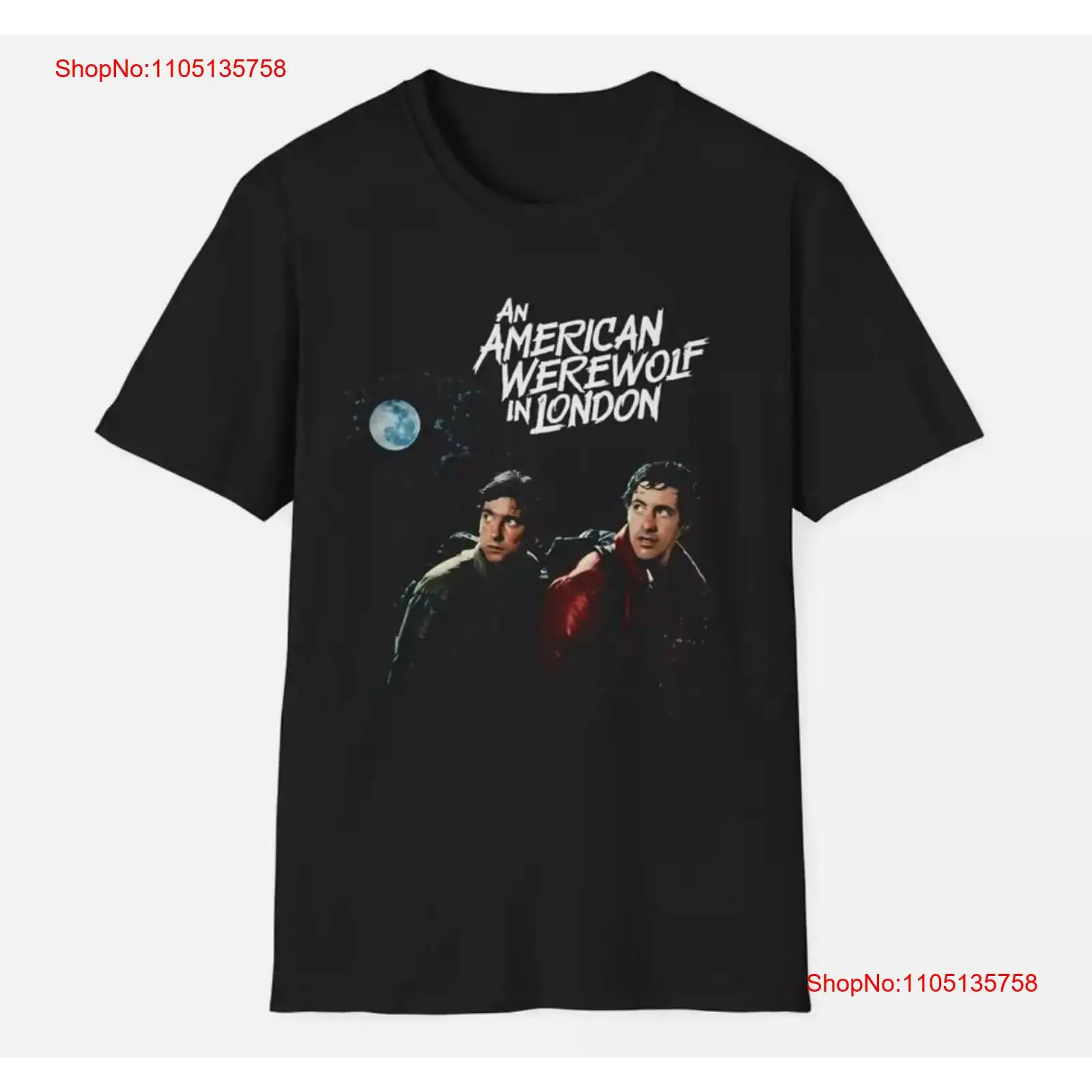 Poster Men Fashion - เสื้อยืดลายโปสเตอร์หนังอเมริกันเรื่องมนุษย์หมาป่าในลอนดอน ปี 1981 สไตล์วินเทจ ผ้าซักแล้ว ใส่ได้หลายโอกาส