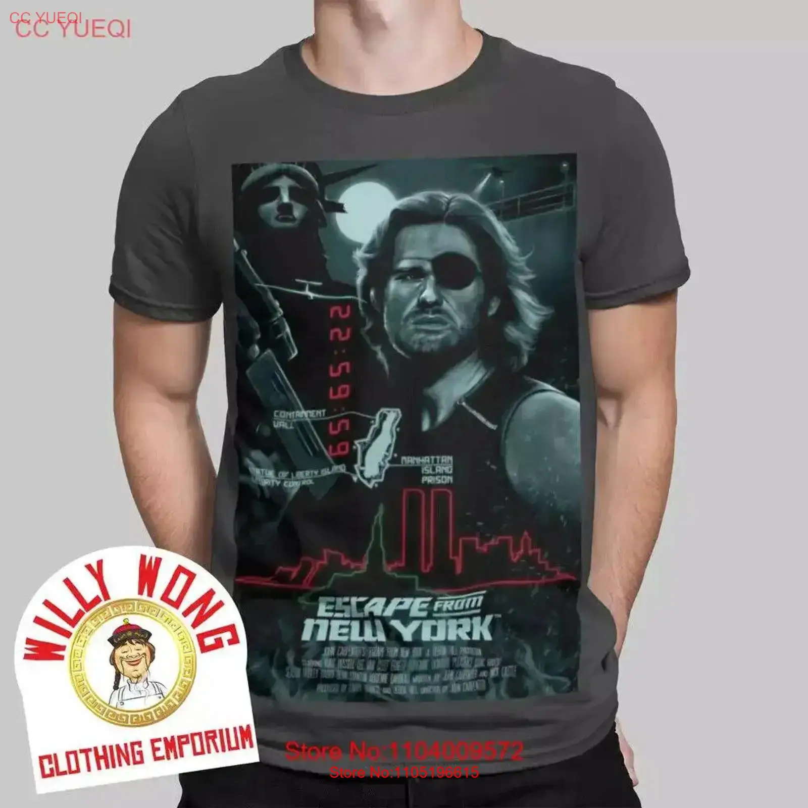 Poster Men Fashion - เสื้อยืดลายหนีจากนิวยอร์ก ภาพยนตร์ย้อนยุค 80s โปสเตอร์งู สไตล์ลำลอง วินเทจ