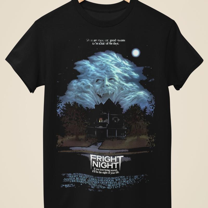 Poster Men Fashion - Fright Night โปสเตอร์ภาพยนตร์แรงบันดาลใจเสื้อยืดสีดํา Unisex