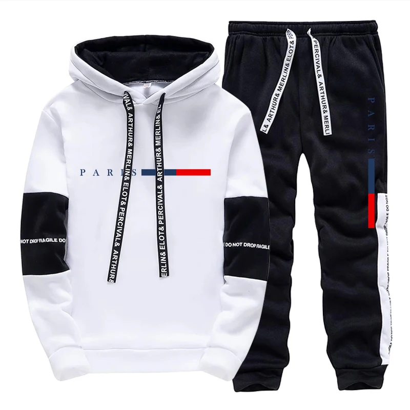 Mens Fashion Casual Outfits - ชุดเซ็ตผู้ชาย/เสื้อฮู้ด/กางเกง แฟชั่นปารีส ฤดูใบไม้ร่วง ฤดูหนาว ชุดลำลองสปอร์ต เสื้อฮู้ดแบบสวมหัวและกางเกงขายาว