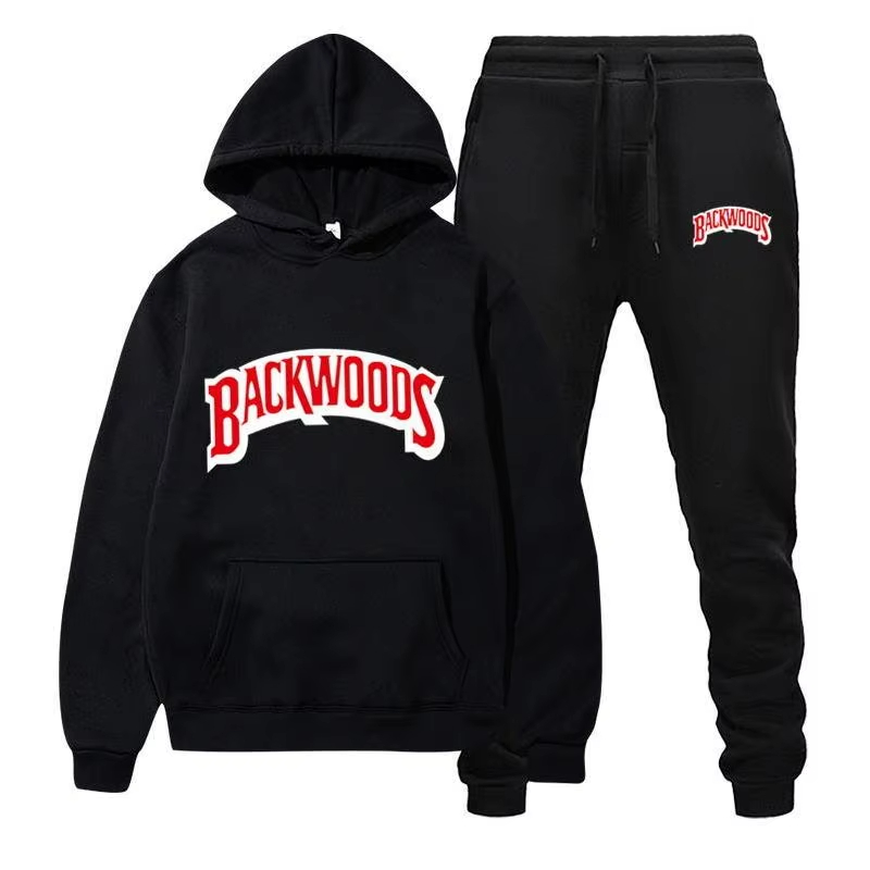 Mens Fashion Streetwear - ชุดฮู้ดดี้ฤดูหนาว 2026 สำหรับผู้ชาย แฟชั่นเสื้อฮู้ดดี้ผ้าฟลีซสีแดง กางเกงแบรนด์สีดำ ชุดลำลองจ็อกเกอร์