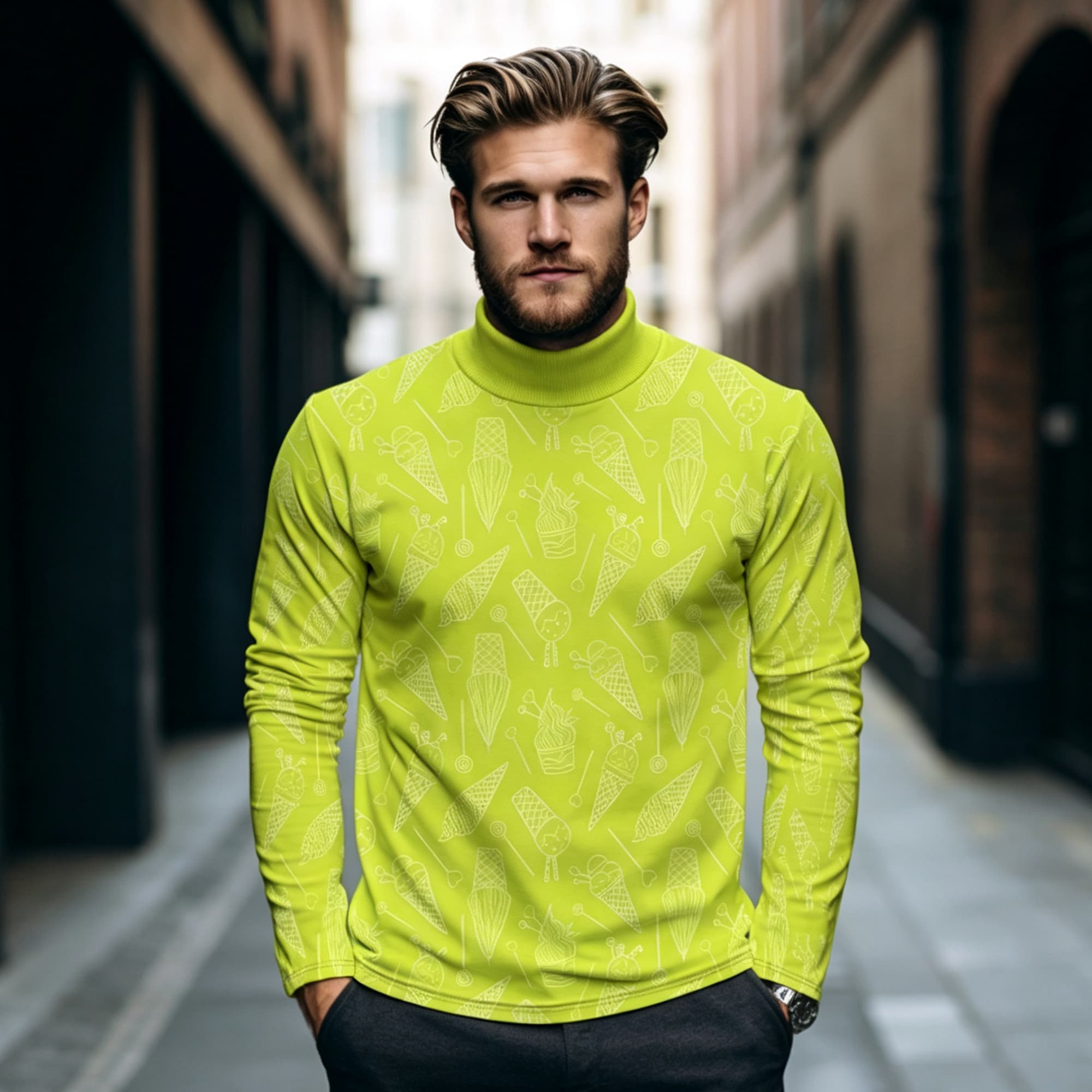 เสื้อเชิ้ตแขนยาวคอเต่าลายกราฟิ - Mens Fashion Streetwear บทวิจารณ์และราคา