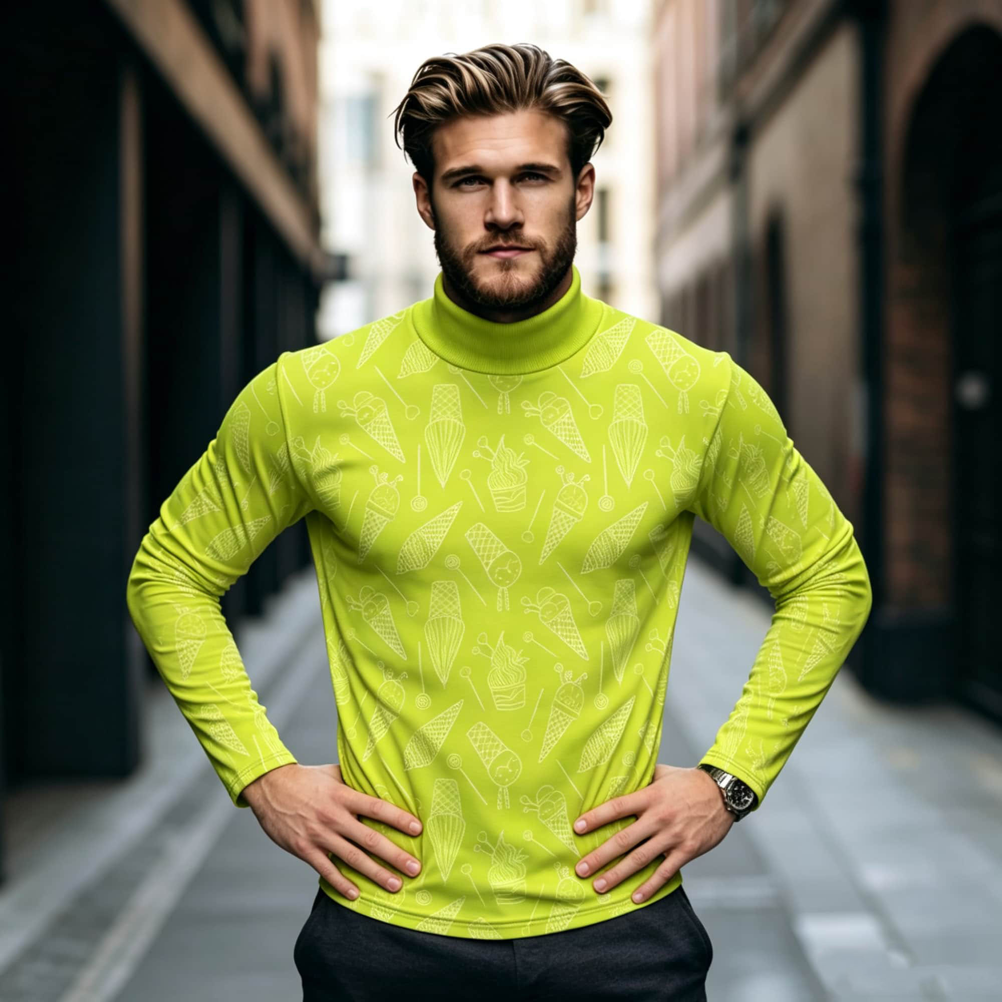 เสื้อเชิ้ตแขนยาวคอเต่าลายกราฟิ - Mens Fashion Streetwear บทวิจารณ์และราคา