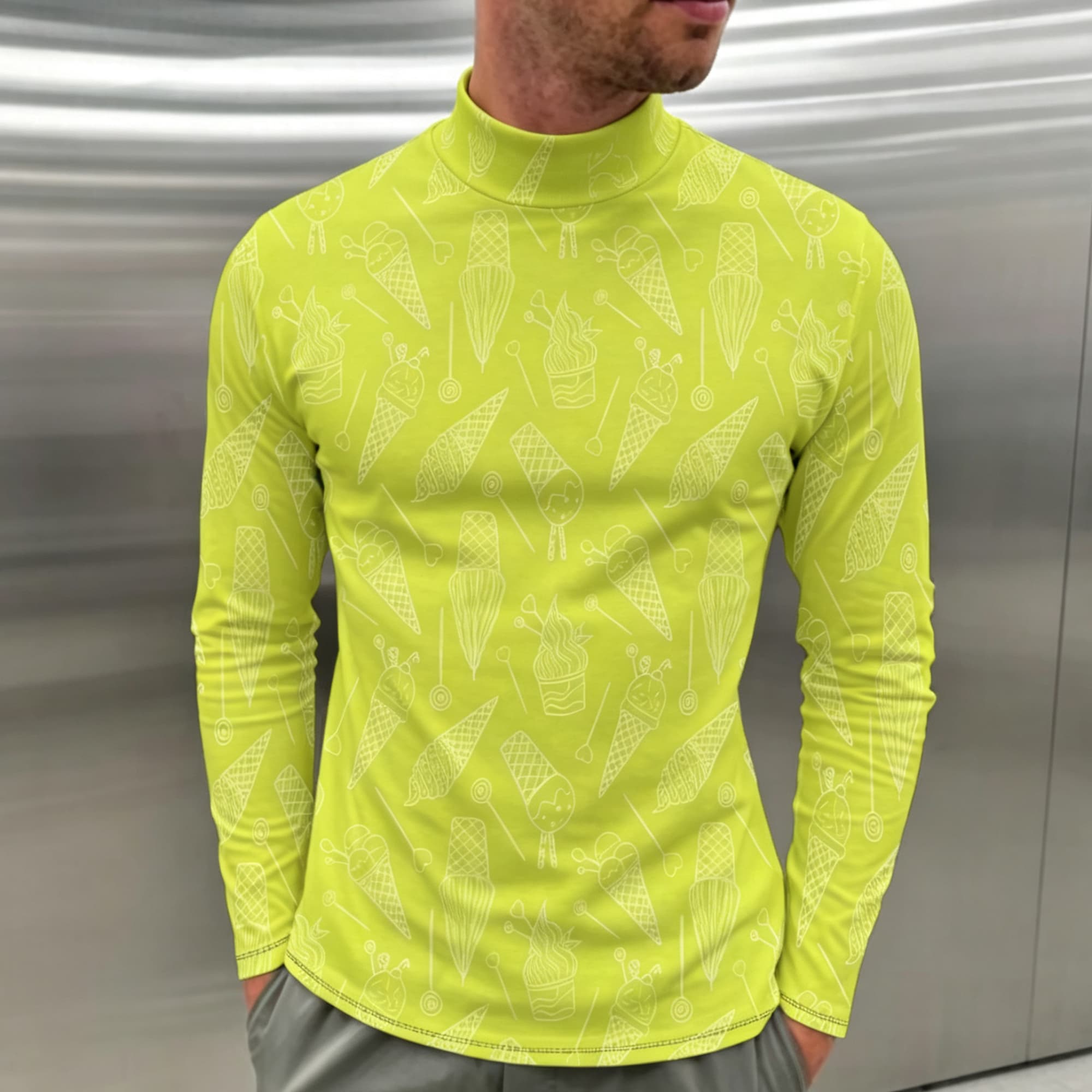 เสื้อเชิ้ตแขนยาวคอเต่าลายกราฟิ - Mens Fashion Streetwear บทวิจารณ์และราคา