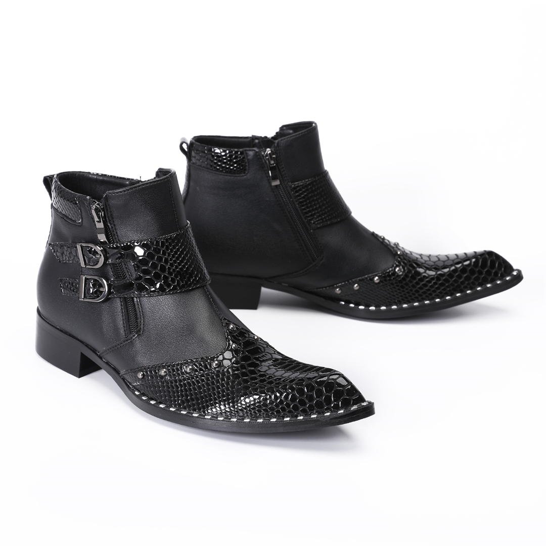 รองเท้าบูทข้อเท้าหนังแท้ทรงหัว - Mens Fashion Dress บทวิจารณ์และราคา