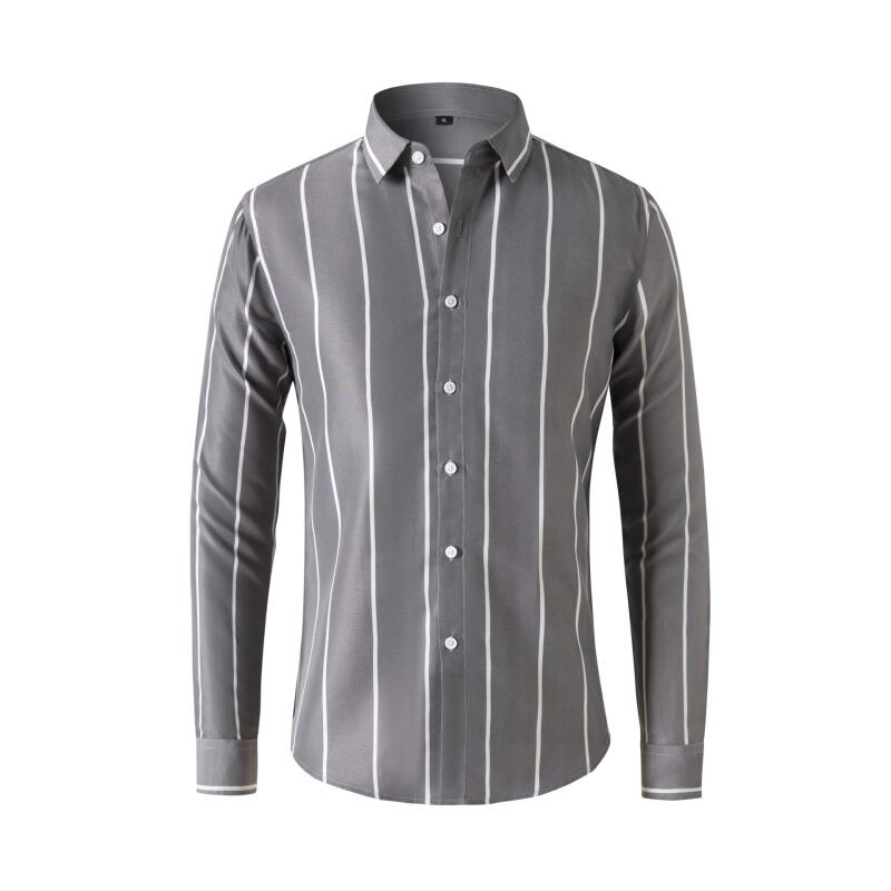 เสื้อเชิ้ตลายทางแขนยาวทรงเข้าร - Mens Fashion Dress บทวิจารณ์และราคา