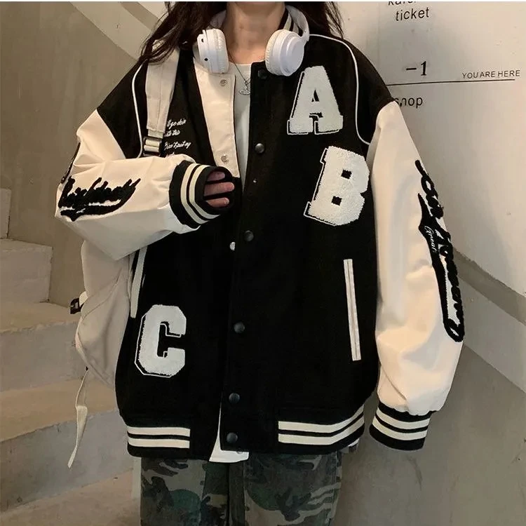 Y2k Lamb Wool Bomber Jacketหญิ - Varsity Jacket Letterman บทวิจารณ์และราคา