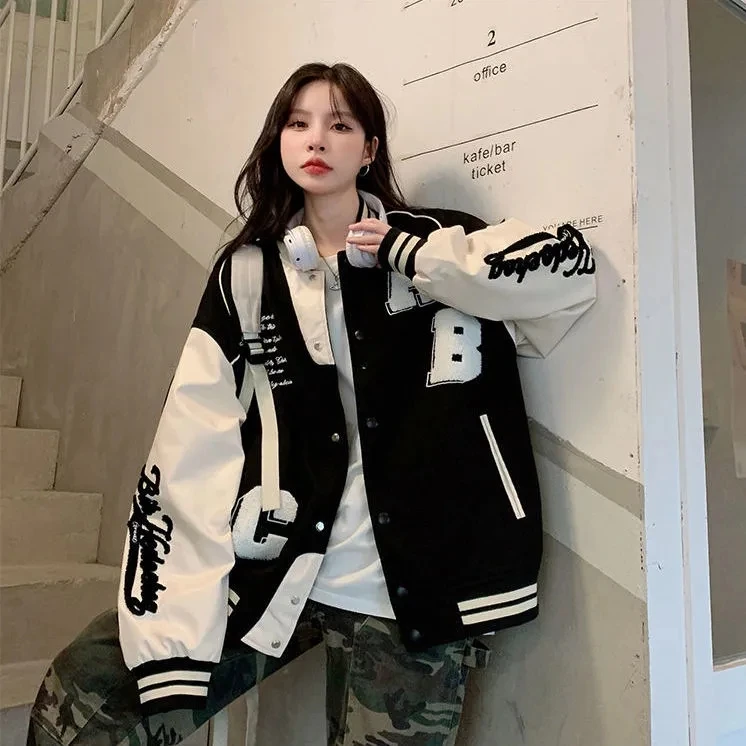 Y2k Lamb Wool Bomber Jacketหญิ - Varsity Jacket Letterman บทวิจารณ์และราคา