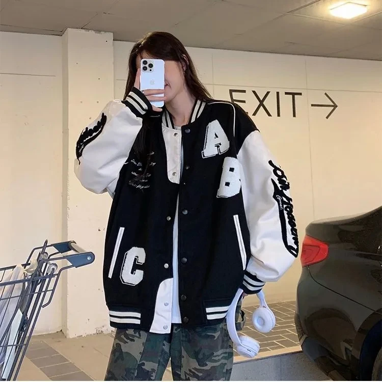 Y2k Lamb Wool Bomber Jacketหญิ - Varsity Jacket Letterman บทวิจารณ์และราคา