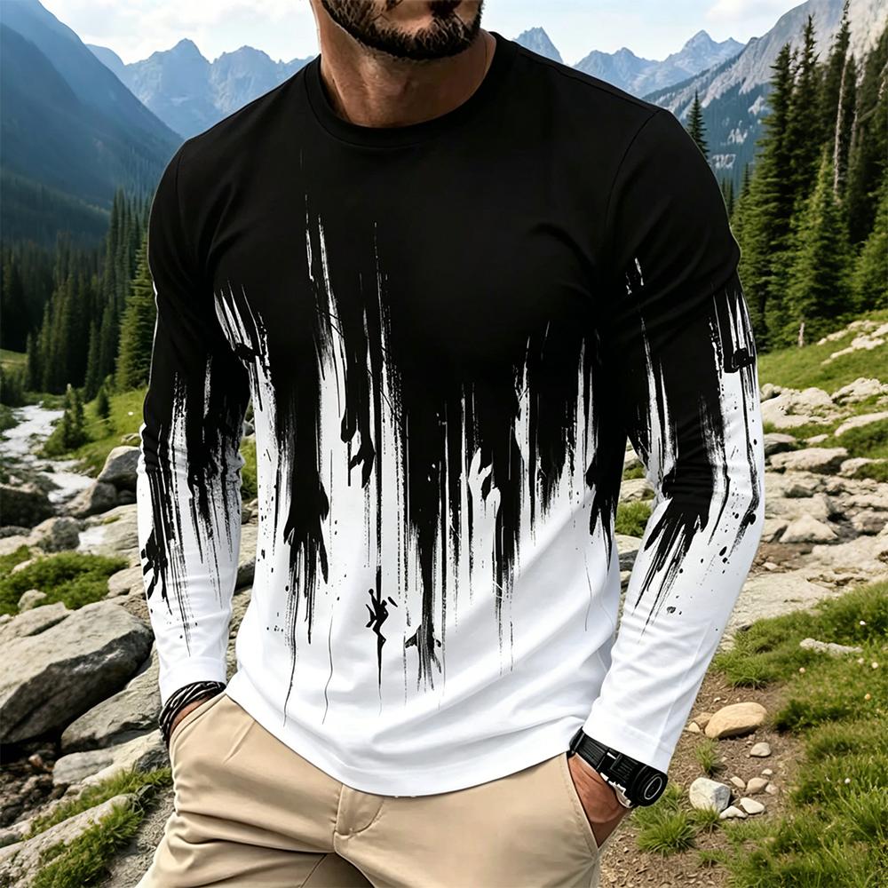 เสื้อยืดแขนยาวผู้ชายลายไล่เฉดส - Mens Fashion Streetwear บทวิจารณ์และราคา