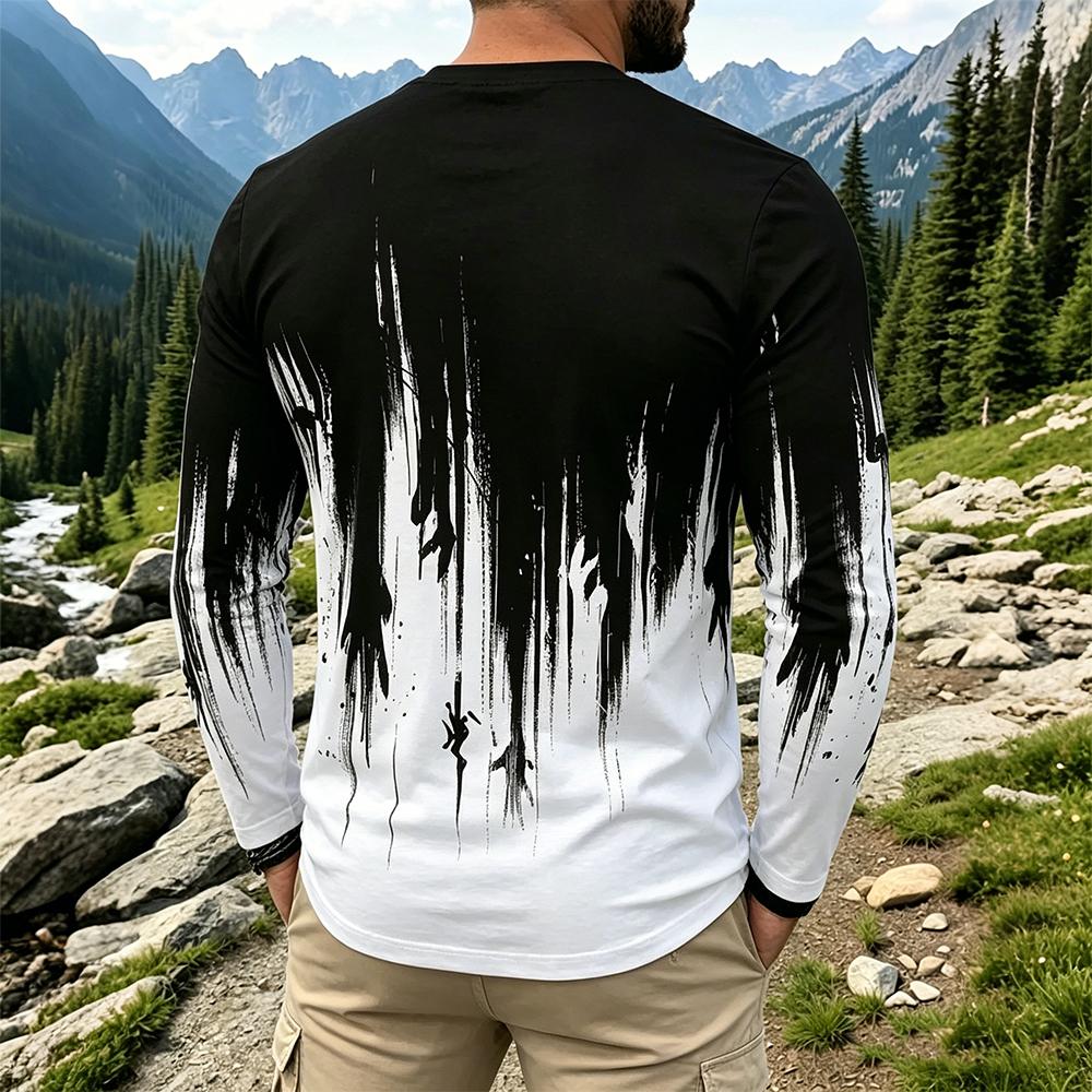 เสื้อยืดแขนยาวผู้ชายลายไล่เฉดส - Mens Fashion Streetwear บทวิจารณ์และราคา